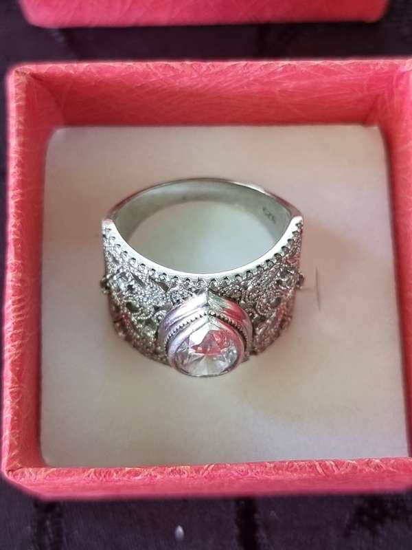 Teardrop CZ 925 Sterling Silver Ring. ( Genuine Silver. )