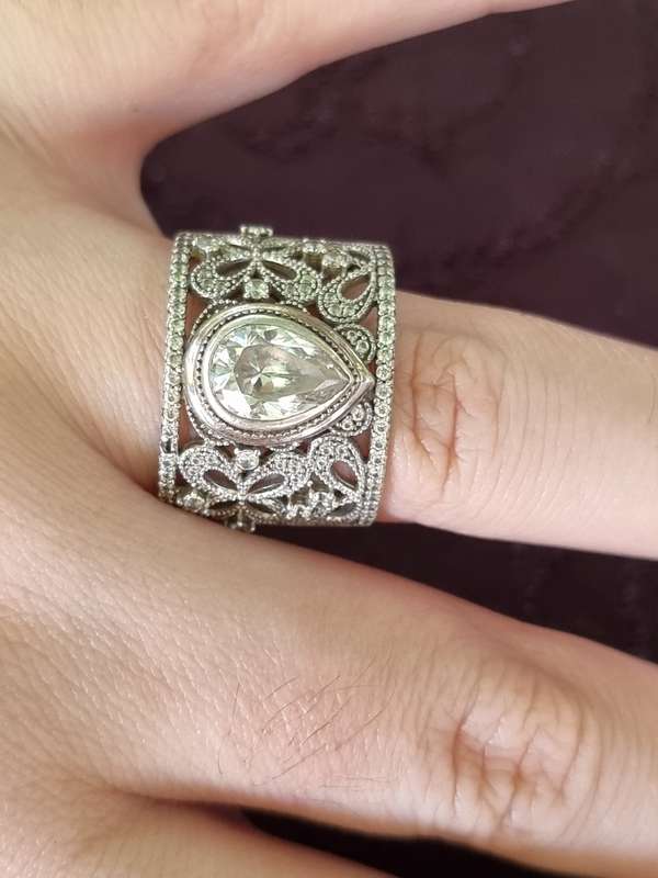 Teardrop CZ 925 Sterling Silver Ring. ( Genuine Silver. )
