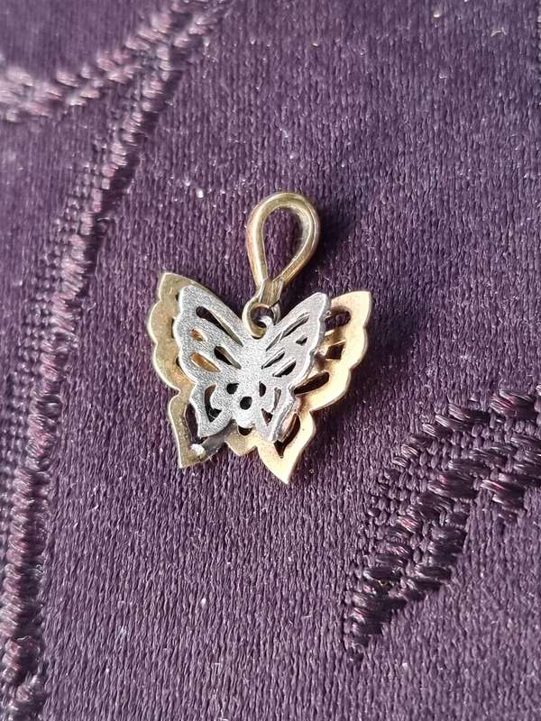 "WHITE and YELLOW GOLD" Butterfly Pendant. 9CT. ( Genuine Gold. )
