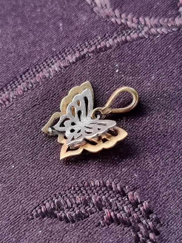 "WHITE and YELLOW GOLD" Butterfly Pendant. 9CT. ( Genuine Gold. )