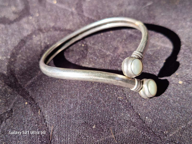 Sterling Silver 925 Hollow Tube Cuff Marbe. Bracelet(Genuine Silver. )