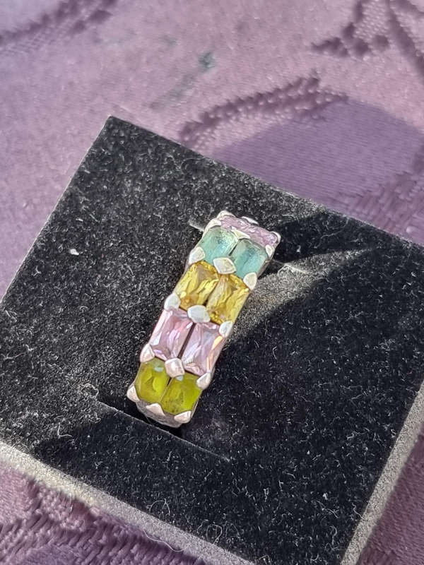 Multi Color Gemstone 925 Sterling Ring. ( Genuine Silver.)