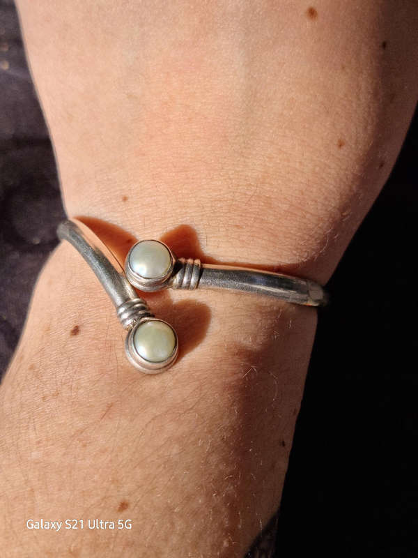 Sterling Silver 925 Hollow Tube Cuff Marbe. Bracelet(Genuine Silver. )
