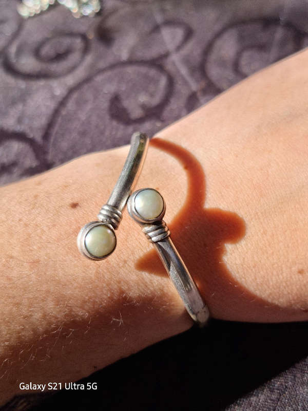 Sterling Silver 925 Hollow Tube Cuff Marbe. Bracelet(Genuine Silver. )