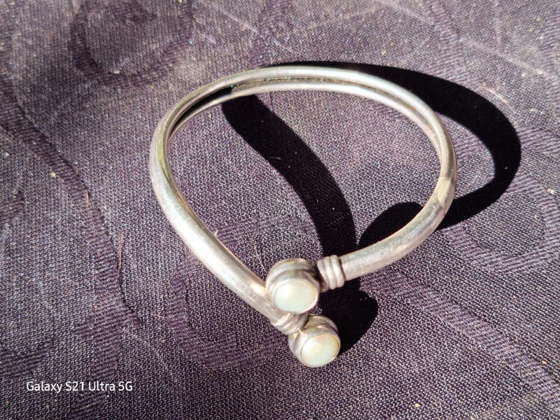 Sterling Silver 925 Hollow Tube Cuff Marbe. Bracelet(Genuine Silver. )