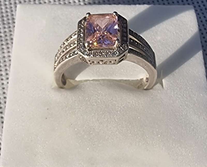 Pink Cushion Cut CZ 925 Sterling Silver Ring