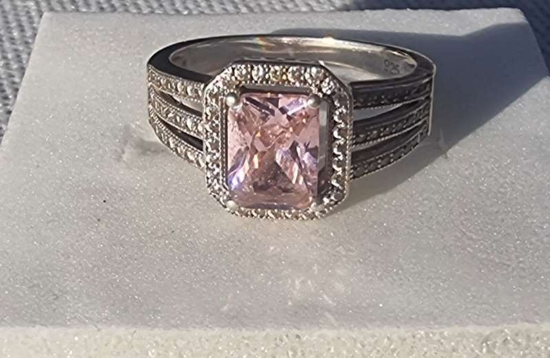 Pink Cushion Cut CZ 925 Sterling Silver Ring