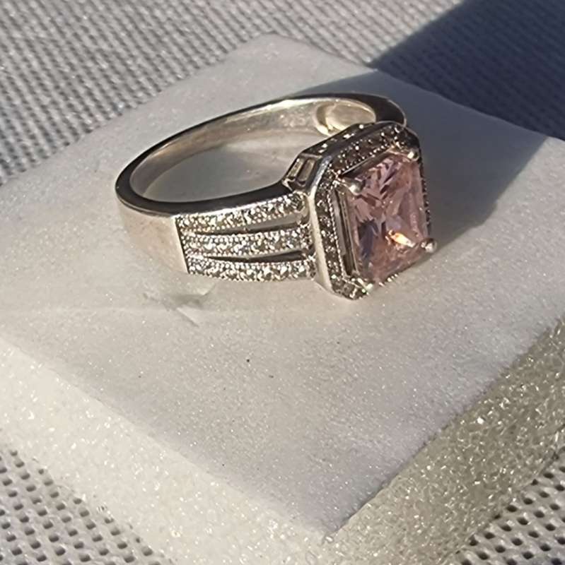 Pink Cushion Cut CZ 925 Sterling Silver Ring