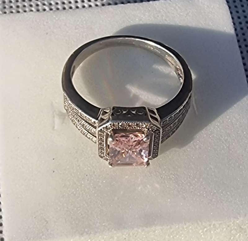 Pink Cushion Cut CZ 925 Sterling Silver Ring