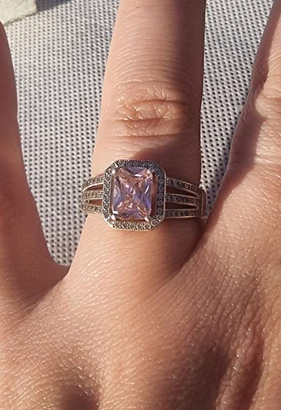 Pink Cushion Cut CZ 925 Sterling Silver Ring