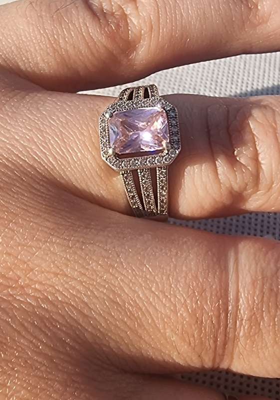 Pink Cushion Cut CZ 925 Sterling Silver Ring