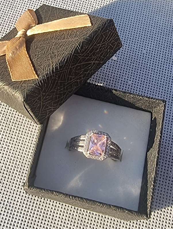 Pink Cushion Cut CZ 925 Sterling Silver Ring