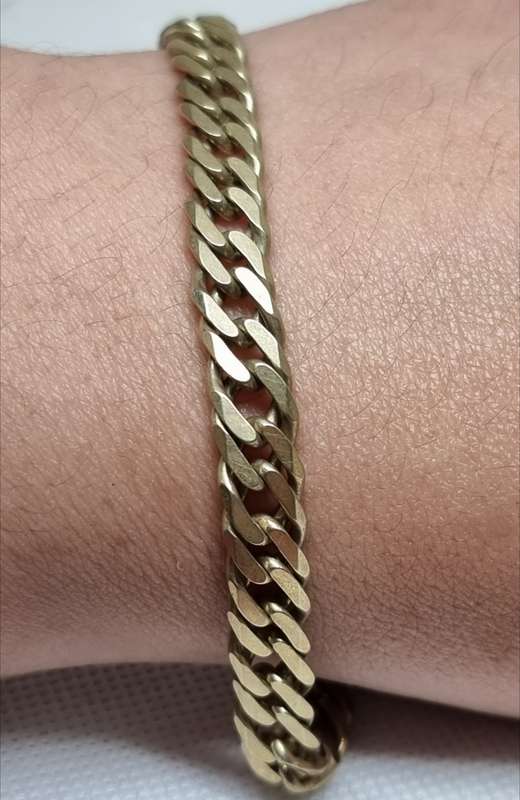 "ITALY" Double Curb Link "925 STERLING SILVER" Gold Plated Bracelet. ( Genuine Silver. )