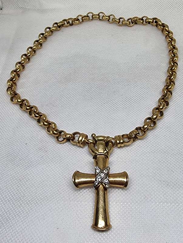 'Rolly Polly" Gold Plated Necklace and Cross with Bracelet Set.