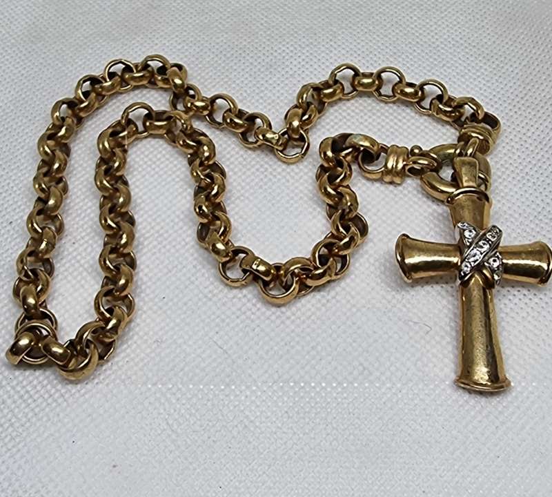 'Rolly Polly" Gold Plated Necklace and Cross with Bracelet Set.