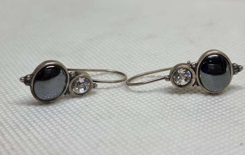 "DESIGNER" MIGLIO" ONYX / CZ 925 Sterling Silver Earrings.( Genuine Silver. )