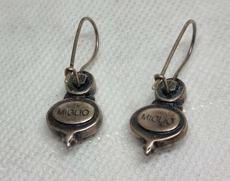 "DESIGNER" MIGLIO" ONYX / CZ 925 Sterling Silver Earrings.( Genuine Silver. )