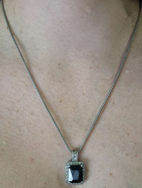 " BLACK GARNET" Silver Pendant Set On "POPCORN 925 STERLING" silver Chain ( Genuine Silver)
