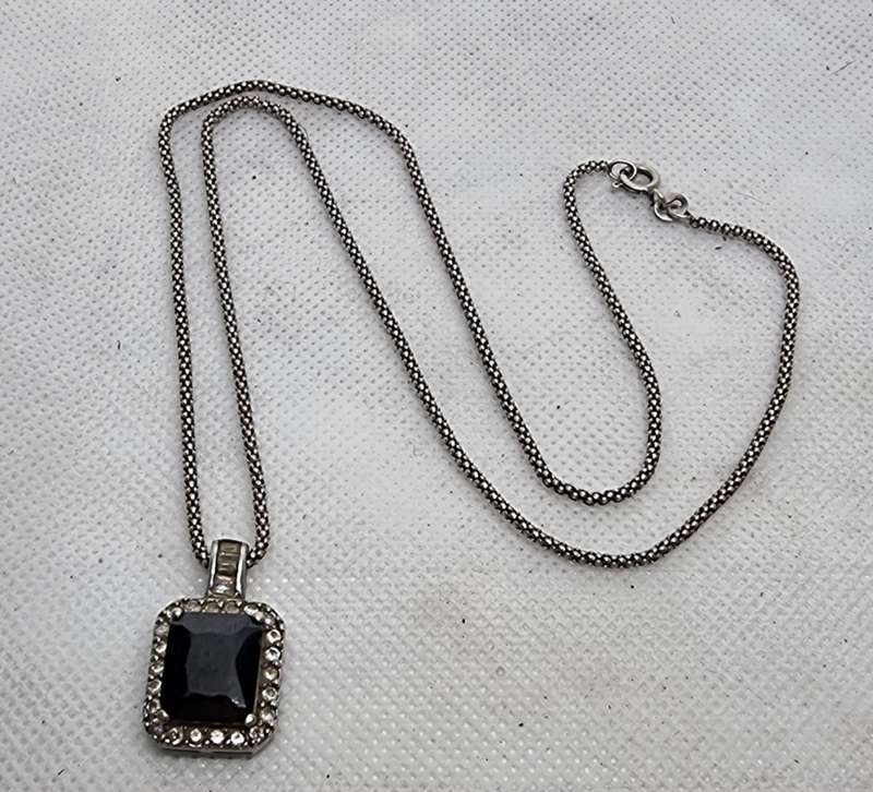 " BLACK GARNET" Silver Pendant Set On "POPCORN 925 STERLING" silver Chain ( Genuine Silver)