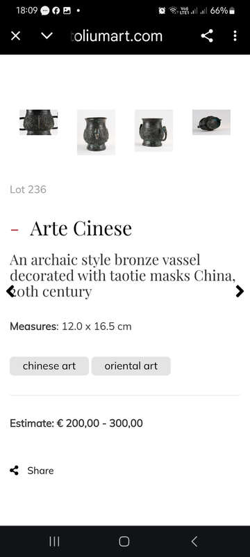 An archaic style bronze vassel decorated with taotie masks China, 20th century