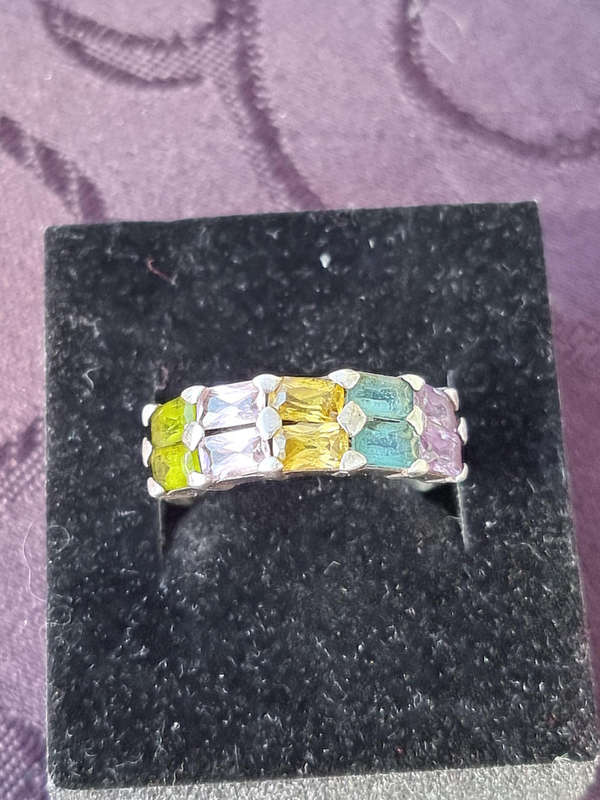 Multi Color Gemstone 925 Sterling Ring. ( Genuine Silver.)