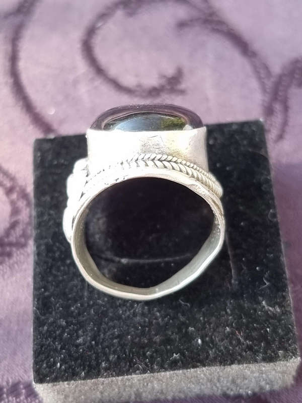 "100 CARAT" Black Onyx \ 925 Sterling Silver Dome Ring. ( Genuine Silver )