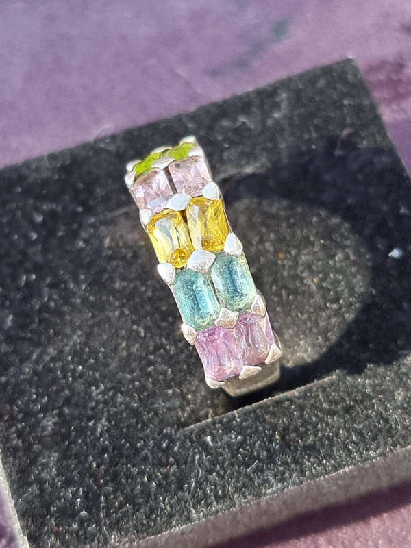 Multi Color Gemstone 925 Sterling Ring. ( Genuine Silver.)