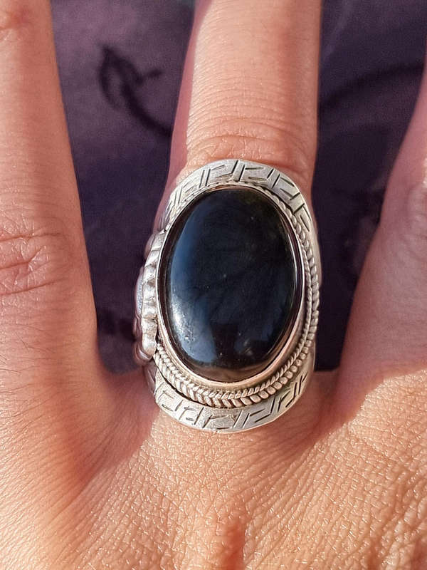 "100 CARAT" Black Onyx \ 925 Sterling Silver Dome Ring. ( Genuine Silver )