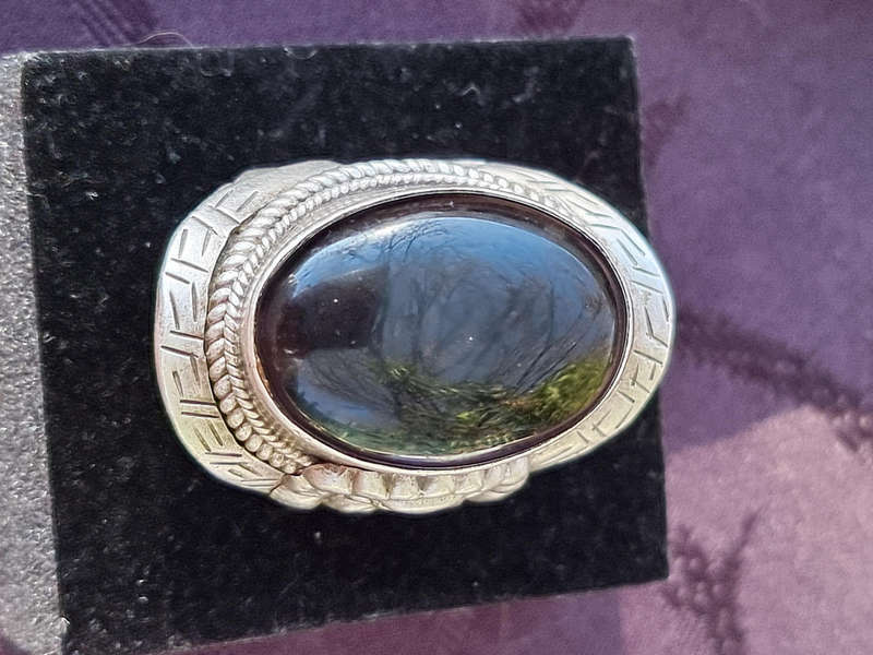 "100 CARAT" Black Onyx \ 925 Sterling Silver Dome Ring. ( Genuine Silver )