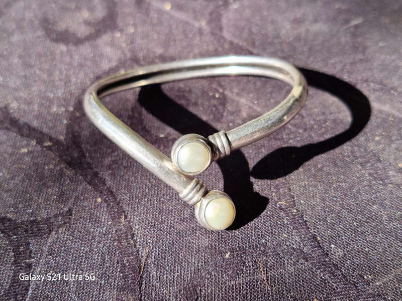 Sterling Silver 925 Hollow Tube Cuff Marbe. Bracelet(Genuine Silver. )