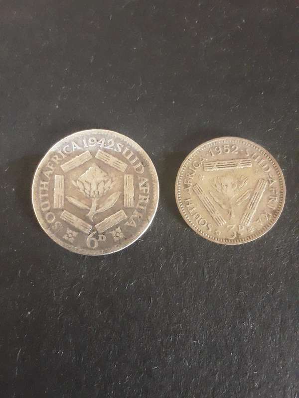 South Africa silver 6d & 3d coins