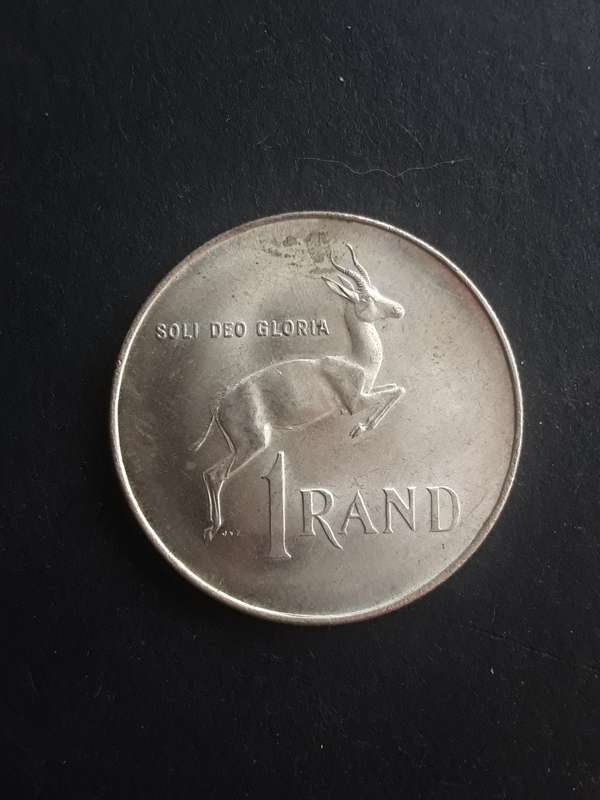 1966 South Africa silver 1 rand coin (English legend)