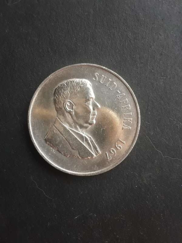 1967 South Africa silver 1 rand coin(Afrikaans legend) 3