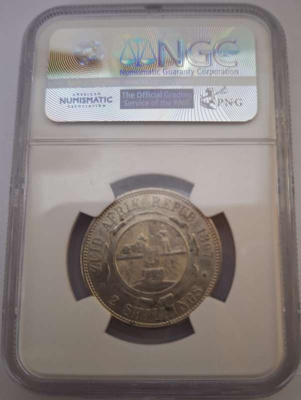 SCARCE!!!! MS61 !! 1897 Z.A.R 2 SHILLING  - NGC MS61