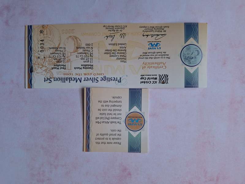 2003 ICC CRICKET SILVER PRESTIGE MEDALLION SET