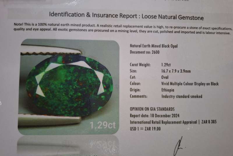 Natural Earth Mined Black Opal -1.29cts