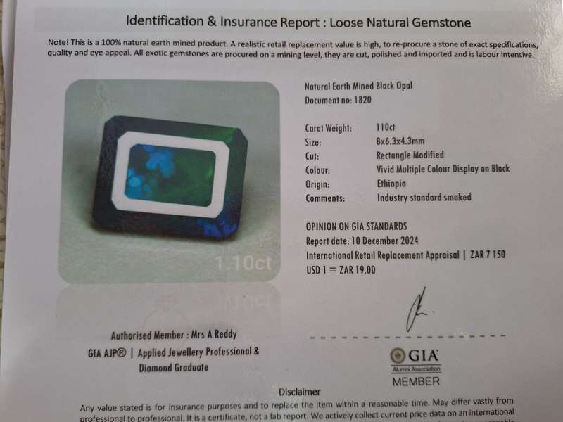 Natural Earth Mined Black Opal -1.10cts