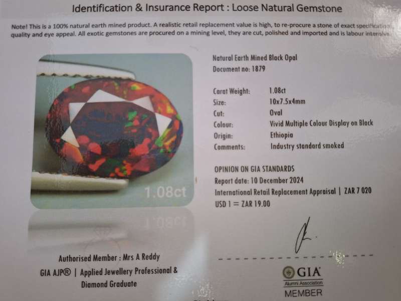 Natural Earth Mined Black Opal -1.08cts