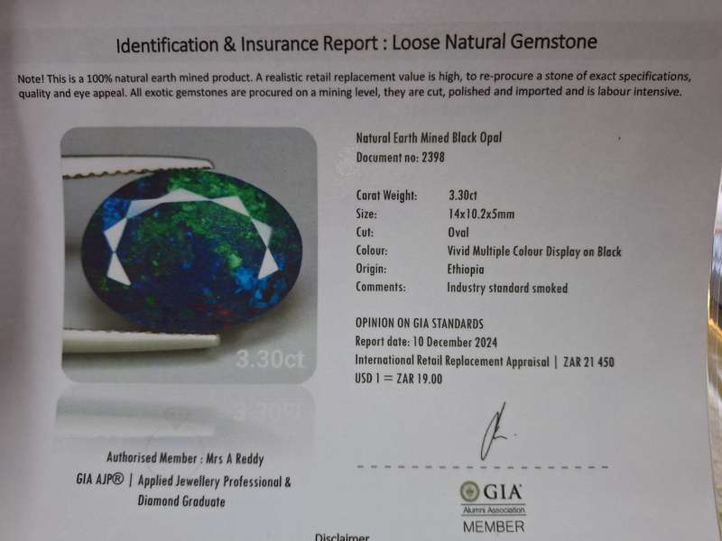 Natural Earth Mined Black Opal -3.30cts