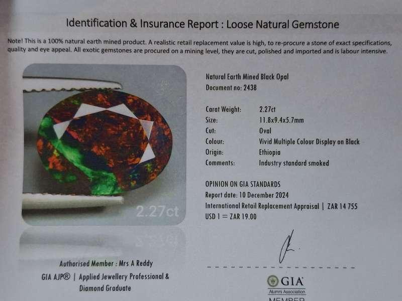 Natural Earth Mined Black Opal -2.27cts