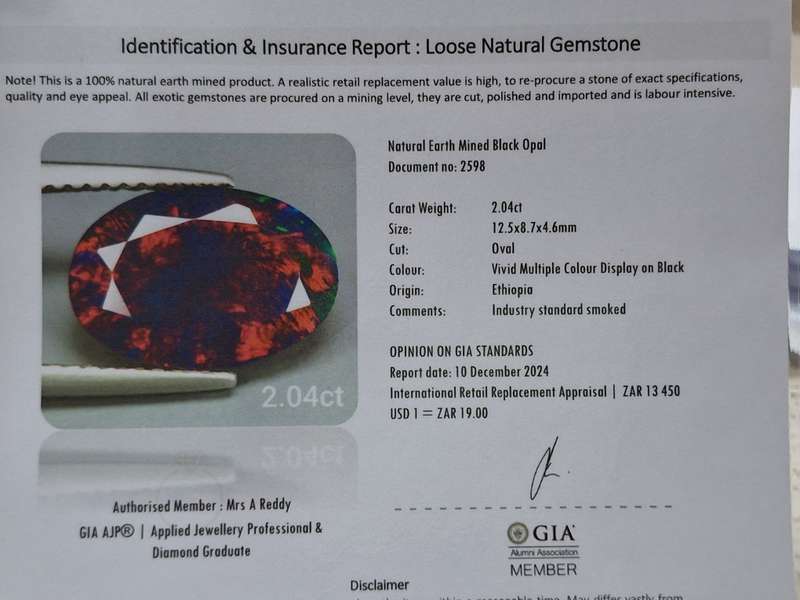 Natural Earth Mined Black Opal -2.04cts