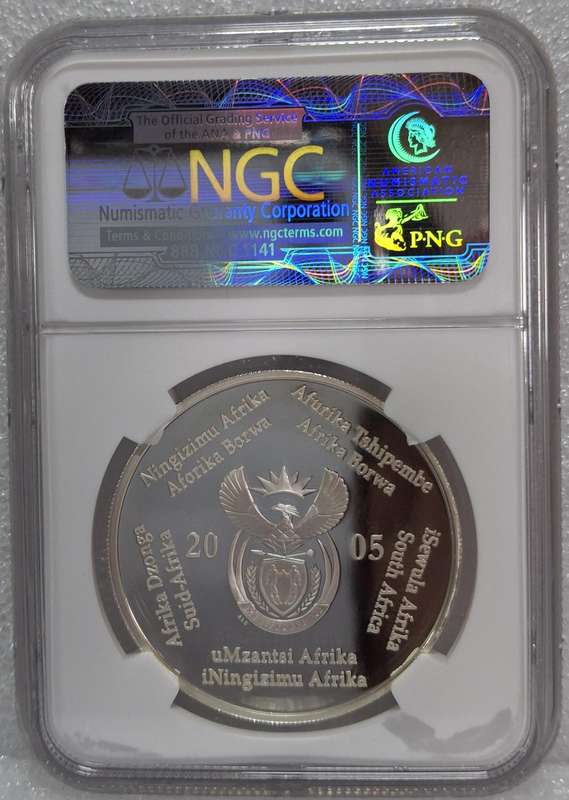 2005 SOUTH AFRICAN SILVER R2 - WORLD CUP SOCCER PF69 ULTRA CAMEO