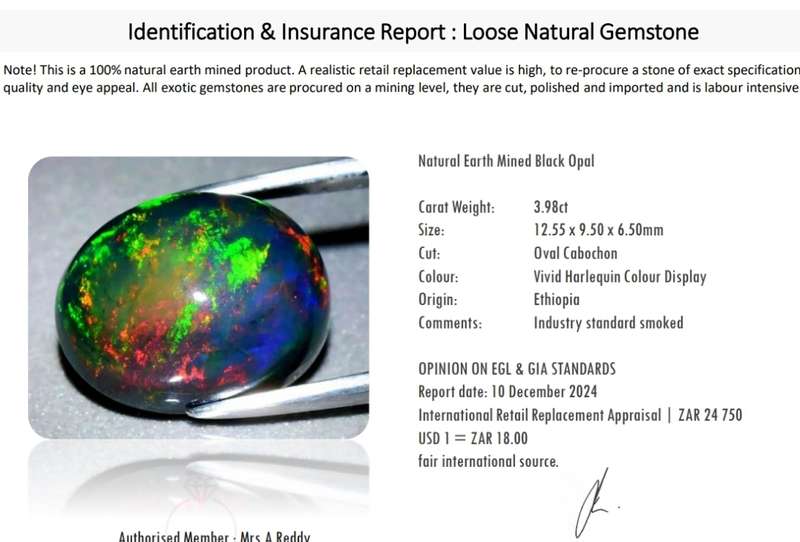 Natural Earth Mined Black Opal -3.98cts