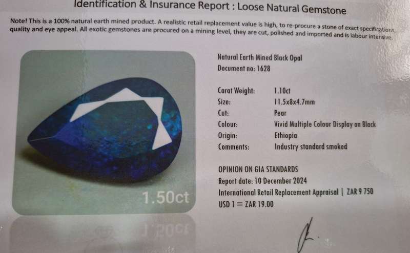 Natural Earth Mined Black Opal -1.50cts