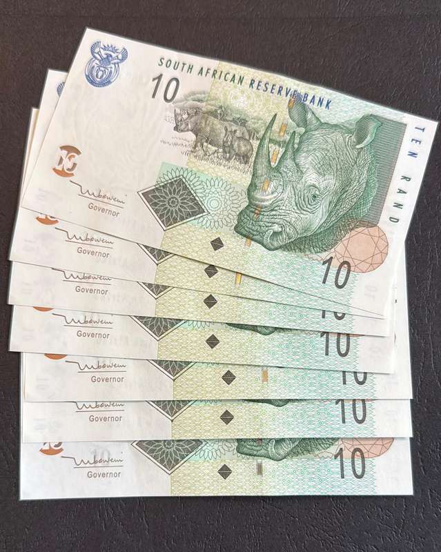 Tito Mboweni Rare AA series R10 - 7 uncirculated notes available - bid - few opportunities to find t