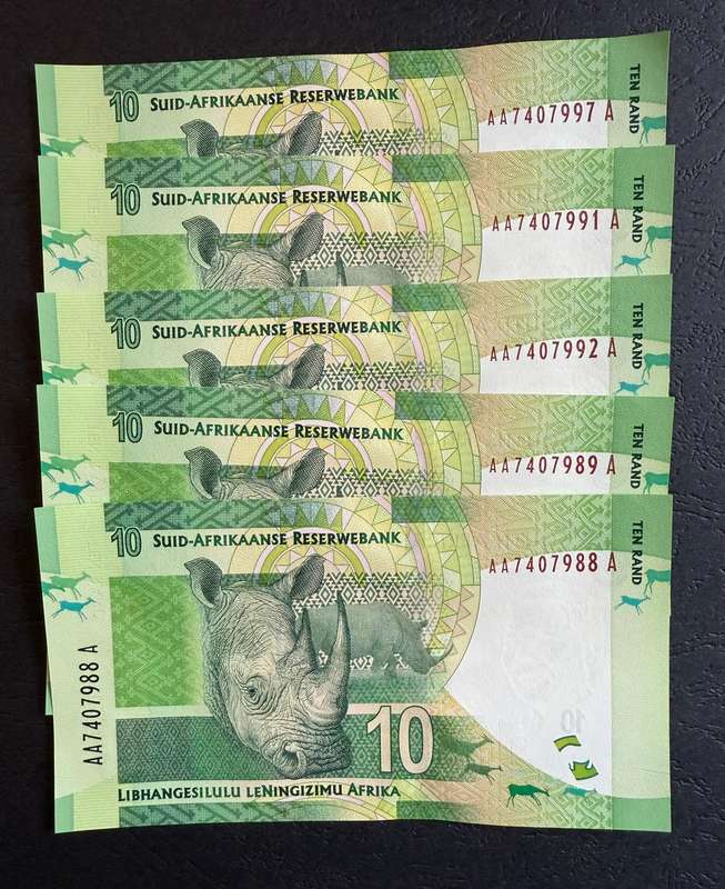 G Marcus Rare AA series R10 - 5 uncirculated notes available - bid - few opportunities to find