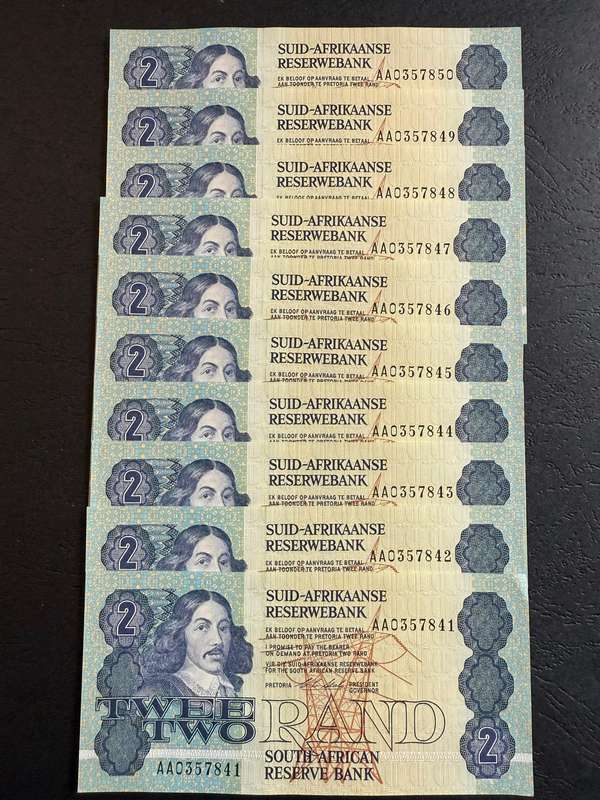 CL Stals RARE AA series R2 Notes - first (& only) issue - 10 uncirculated notes IN SEQUENCE