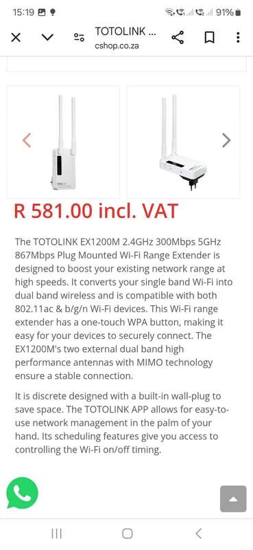 TotoLink EX1200M-2.4GHz/5GHz Wi-Fi Range Extender