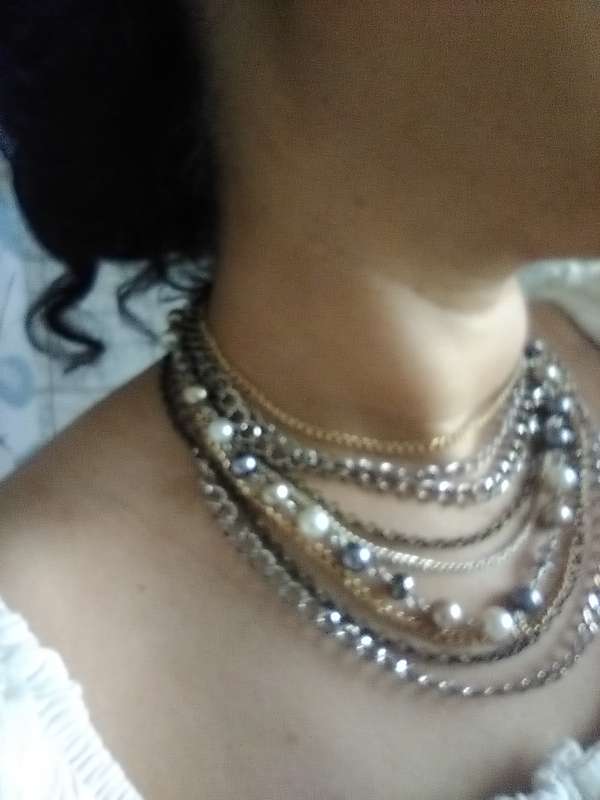 Layered Multi Strand Chunky Chain Pearl Necklace