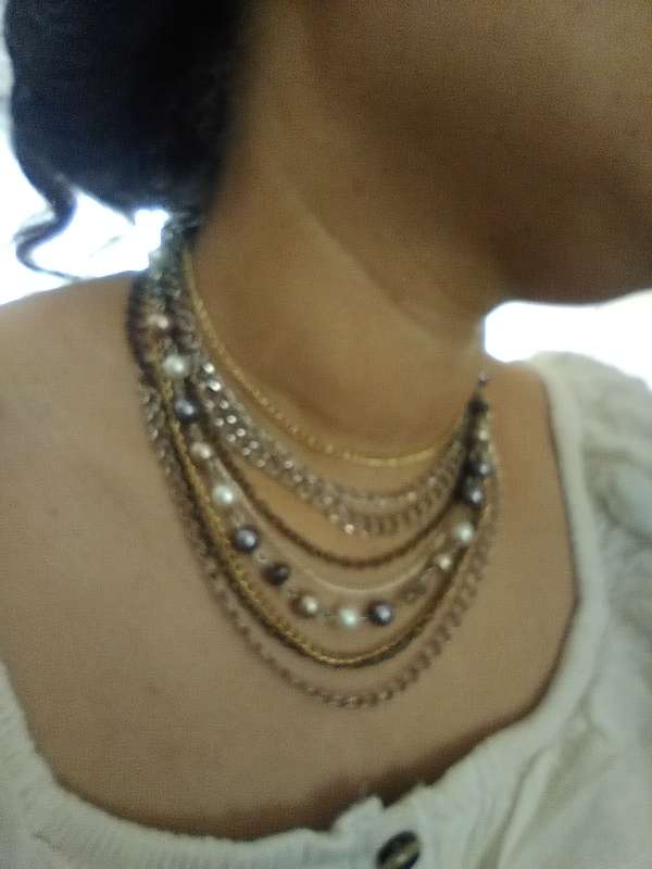 Layered Multi Strand Chunky Chain Pearl Necklace